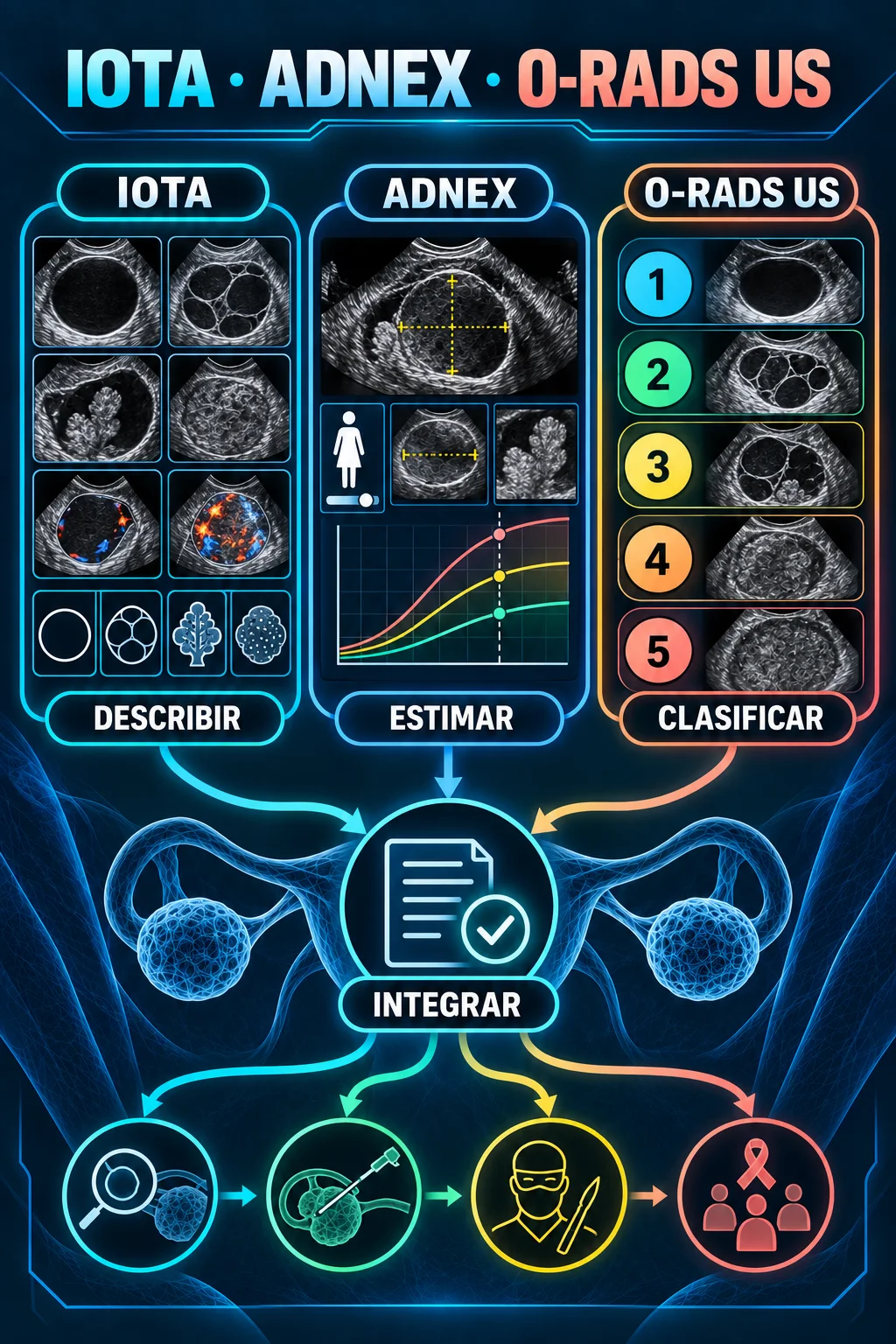 Integración visual de IOTA, ADNEX y O-RADS US